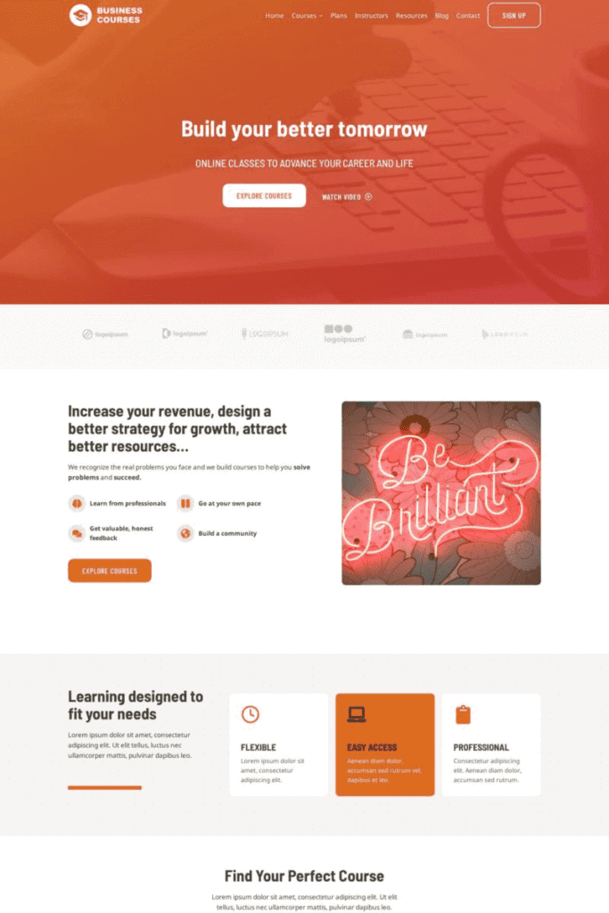 A website for small businesses with an orange and white design.