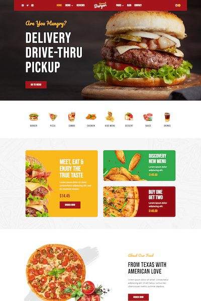 A website design for a fast food restaurant, specializing in great web development for small businesses.