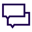 Two purple speech bubbles on a white background, illustrating effective digital content strategy for nonprofits.