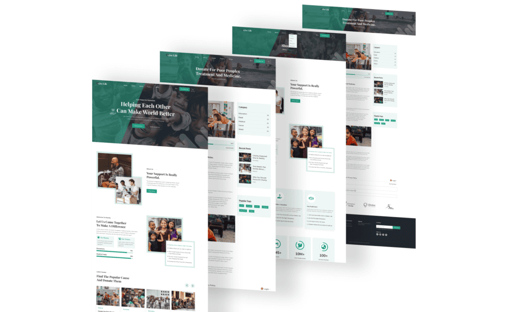 A website designed for nonprofits, featuring a green and white color scheme.