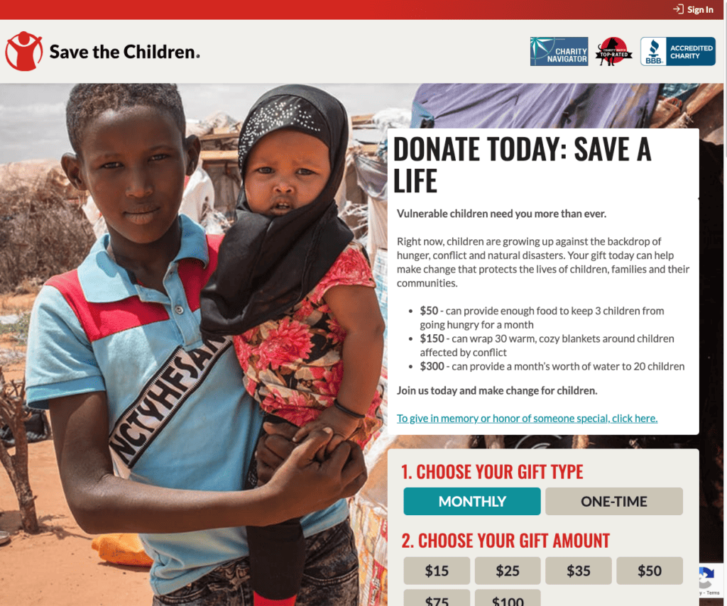 Optimize the donation page to save children and donate today.