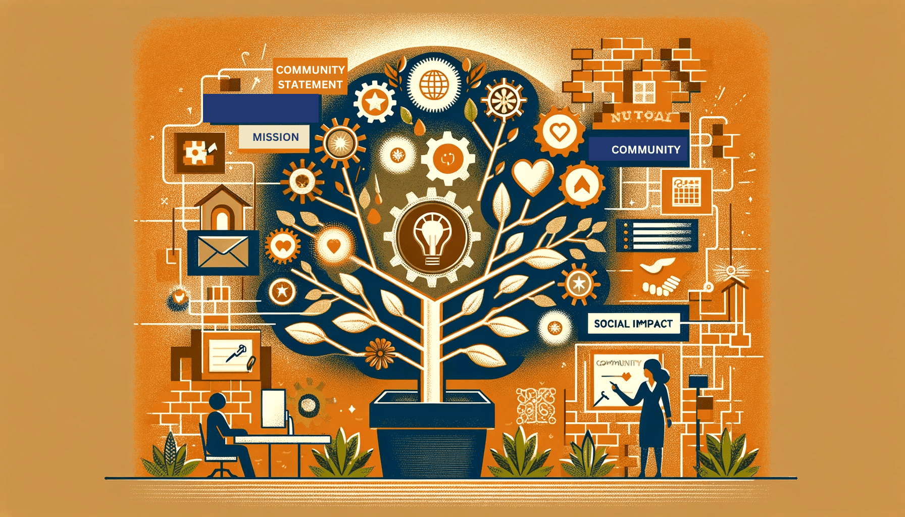 An illustration of a tree adorned with a variety of icons representing different nonprofit organizations.