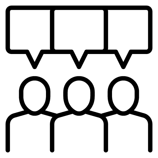 Three outlined figures with speech bubbles above their heads, each bubble containing an empty rectangular section, symbolize the potential of AI solutions for small businesses to enhance communication and streamline operations.