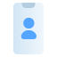 Blue user icon with a circular head and body shape on a light gradient background.