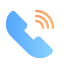 Icon of a blue telephone handset with orange sound waves emanating from it.