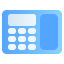 Illustration of a blue and white calculator with a numeric keypad and display.